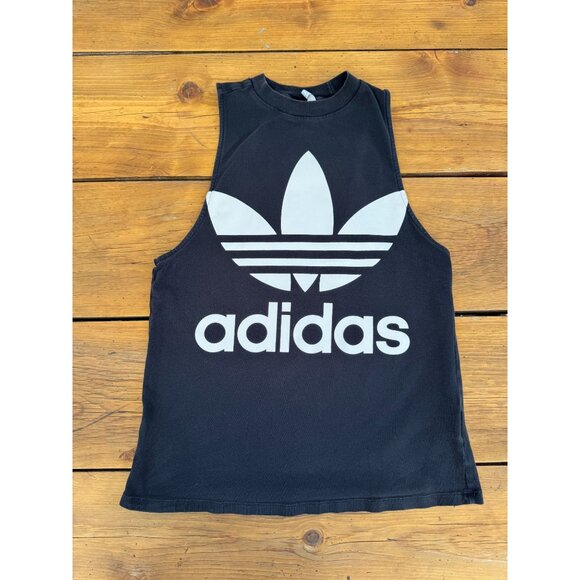 Adidas Womens Black Sleeveless Crop Top Tank Top Size S With Trefoil Logo Casual - Picture 1 of 6